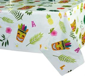 img 4 attached to 🌺 WERNNSAI Hawaiian Luau Table Covers - 54” x 108” Disposable Plastic Tablecloth for Aloha Tiki Parties, Summer Pool Events, and Tropical Party Decorations
