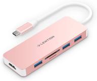 lention usb c hub: 4k hdmi, usb 3.0, sd/micro sd | macbook pro/air/surface compatible | rose gold multi-port adapter logo