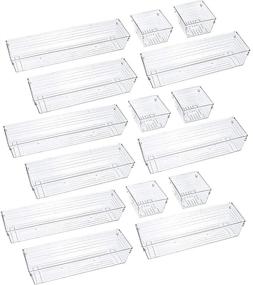 img 2 attached to 🗄️ Kingrol 15-Piece Clear Drawer Organizers Set - Drawer Divider Storage Bins for Kitchen Utensils, Bedroom Makeup, Vanities, Jewelries, Office & Craft Supplies