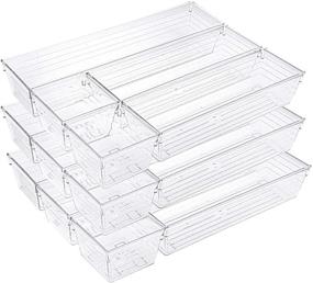 img 3 attached to 🗄️ Kingrol 15-Piece Clear Drawer Organizers Set - Drawer Divider Storage Bins for Kitchen Utensils, Bedroom Makeup, Vanities, Jewelries, Office & Craft Supplies