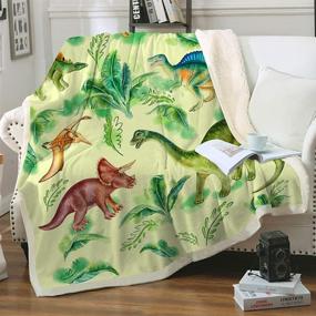img 4 attached to 🦖 Jurllyshe Dinosaur Sherpa Throw Blanket for Boys - Soft Cartoon Worm Fleece Plush Blanket for Kids and Adults - Ideal for Crib, Bed, Couch, Chair, and Living Room - 50"x60", Green Dinosaur
