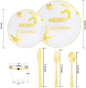 img 3 attached to 🎄 150PCS Christmas Plastic Plates with White and Gold Accents, including Gold Silverware - Perfect for Christmas Parties and Events