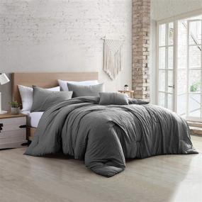 img 4 attached to King Size Grey Modern Threads Bria Garment Washed Comforter Set, 4-Piece Suite