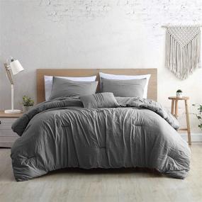 img 3 attached to King Size Grey Modern Threads Bria Garment Washed Comforter Set, 4-Piece Suite