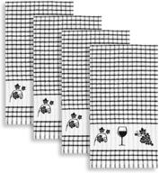 🍷 cackleberry home wine & grapes checkered cotton terry kitchen towels, set of 4 (black) logo