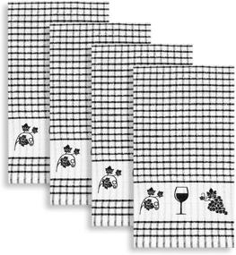 img 4 attached to 🍷 Cackleberry Home Wine & Grapes Checkered Cotton Terry Kitchen Towels, Set of 4 (Black)