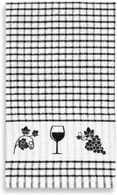 img 2 attached to 🍷 Cackleberry Home Wine & Grapes Checkered Cotton Terry Kitchen Towels, Set of 4 (Black)