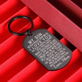 img 3 attached to 🌟 Inspirational Gift: Mom's Keychain to Son - Perfect Birthday, Valentine's or Christmas Gift for Step Son, Adult, Teen Boy! Mother's Love for Her Son Serves in the Army (Black)