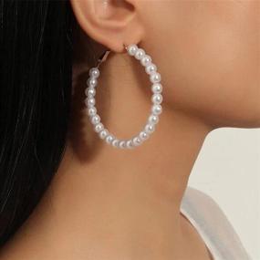 img 3 attached to 🏻 4-Piece Set: Faux Pearl Hoop Earrings for Women - Pearl Dangle Earrings Ideal for Girls