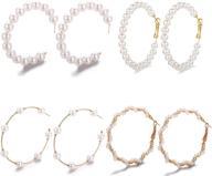 🏻 4-piece set: faux pearl hoop earrings for women - pearl dangle earrings ideal for girls logo