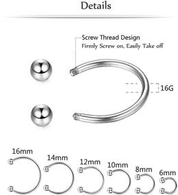 img 2 attached to 💍 ORAZIO 12Pcs Nose Rings Set: Stainless Steel for Septum, Cartilage, and Horseshoe Piercings - 6MM-16MM Sizes