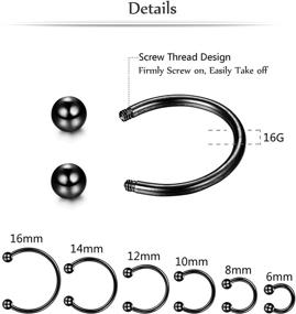 img 1 attached to 💍 ORAZIO 12Pcs Nose Rings Set: Stainless Steel for Septum, Cartilage, and Horseshoe Piercings - 6MM-16MM Sizes