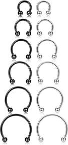 img 4 attached to 💍 ORAZIO 12Pcs Nose Rings Set: Stainless Steel for Septum, Cartilage, and Horseshoe Piercings - 6MM-16MM Sizes