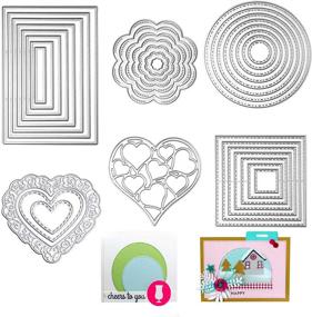 img 4 attached to 🔳 Metal Die Cuts Cutting Stencils Template for Card Scrapbooking and DIY Crafts - 6 Set, 34 PCS: Square, Rectangle, Heart, Round, Flower Embossing Mould