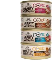 🐱 wellness core hearty cuts natural grain free wet canned cat food variety pack - assorted flavors - 5.5-ounce cans (3 of each flavor - 12 total cans) logo