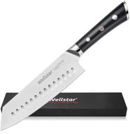 🔪 wellstar 7-inch kiritsuke chef knife - vegetable and meat kitchen knife with ultrasharp powder steel edge, rust-resistant 304 stainless steel blade infused with copper, and military grade g10 handle logo