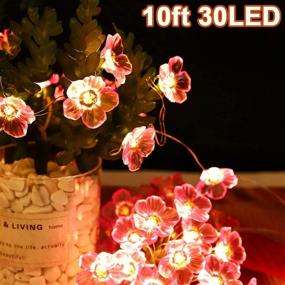 img 1 attached to 🌸 Cherry Blossom Flower String Lights Décor for Girls Room, 10ft 30 LED Waterproof String Lights - Indoor/Outdoor Starry Fairy Lights for Women's Bedroom, Spring Wedding Party - Battery Powered