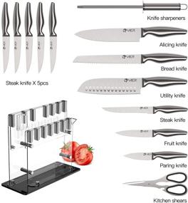 img 3 attached to 🔪 YIER Knife Sets: 15-Piece German High Carbon Stainless Steel Hollow Handle Self Sharpening Kitchen Knife Set with Finger Protection & Acrylic Stand - Best Value for the Pro Chef