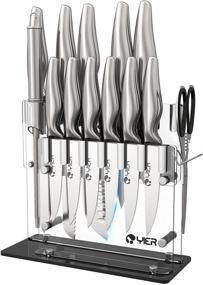 img 4 attached to 🔪 YIER Knife Sets: 15-Piece German High Carbon Stainless Steel Hollow Handle Self Sharpening Kitchen Knife Set with Finger Protection & Acrylic Stand - Best Value for the Pro Chef