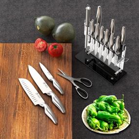 img 2 attached to 🔪 YIER Knife Sets: 15-Piece German High Carbon Stainless Steel Hollow Handle Self Sharpening Kitchen Knife Set with Finger Protection & Acrylic Stand - Best Value for the Pro Chef