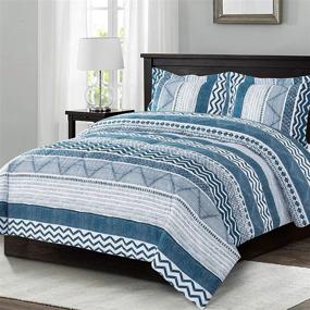 img 4 attached to 🛏️ Blue Shatex Queen Comforter Set - 3-Piece All-Season Bedding with 2 Pillow Shams - Ultra Soft Microfiber Polyester - Queen Size Bed Comforter