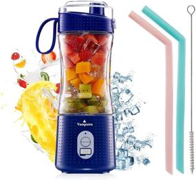 img 4 attached to 🥤 USB Rechargeable Portable Blender Cup with Straws, Vaeqozva Smoothie on the Go, Protein Shakes Fruit Mini Mixer for Home, Sport, Office, Camping - Navy Blue