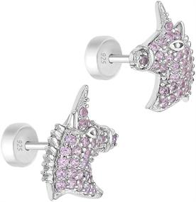 img 3 attached to 🦄 Adorable Unicorn Stud Earrings for Toddlers and Little Girls - 925 Sterling Silver Cubic Zirconia Unicorn Safety Earrings - Sparkling Unicorn Jewelry for Kids