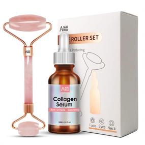 img 4 attached to 💆 Face Collagen Serum with Jade Roller - V-Line Face Lifting Tool for Skin Tightening, Firming, and Anti-Aging - Smoothes Wrinkles, Repairs Fine Lines - Facial Roller Massager