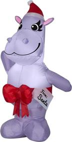 img 1 attached to Optimized Gemmy 4ft Standing Happy Hippo with Bow Christmas Inflatable