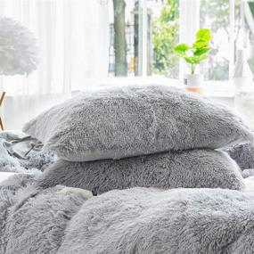 img 1 attached to 🛏️ JOYPOINT Luxury Plush Shaggy Duvet Cover Set – Ultra Soft Crystal Velvet Bedding Sets with Faux Fur Duvet Cover & Pillowcases, Queen Size, Light Grey – Zipper Closure