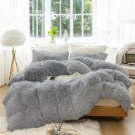 🛏️ joypoint luxury plush shaggy duvet cover set – ultra soft crystal velvet bedding sets with faux fur duvet cover & pillowcases, queen size, light grey – zipper closure logo