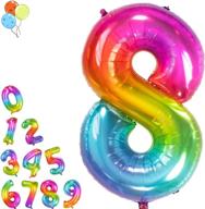 🎈 40-inch number 8 balloon: new jelly balloon design for helium, foil mylar birthday decorations, large number balloons for 8th birthday party, silver back with rainbow front логотип