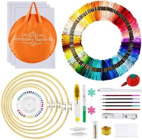img 4 attached to 🧵 Youyoute Embroidery Kit: Complete Set with 120 Threads, Hoops, Aida Cloth, Sewing Pins and Tools - Perfect Starter Kit for Adults and Kids