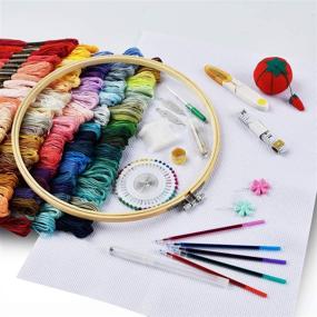 img 2 attached to 🧵 Youyoute Embroidery Kit: Complete Set with 120 Threads, Hoops, Aida Cloth, Sewing Pins and Tools - Perfect Starter Kit for Adults and Kids