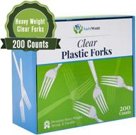 🍴 safeware 200 clear plastic forks: heavy duty disposable utensils for parties, bbqs, picnics, families, offices, and restaurants logo