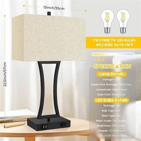 img 1 attached to 💡 3-Way Dimmable Touch Control Table Lamps Set with 2 USB Port – Modern Nightstand Lamps for Living Room Bedroom Hotel