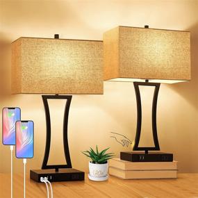 img 4 attached to 💡 3-Way Dimmable Touch Control Table Lamps Set with 2 USB Port – Modern Nightstand Lamps for Living Room Bedroom Hotel