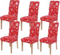 🪑 set of 6 smiry printed dining chair covers - stretchable spandex, removable and washable slipcovers for home, kitchen, party, restaurant (red with white) logo