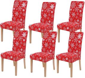 img 4 attached to 🪑 Set of 6 Smiry Printed Dining Chair Covers - Stretchable Spandex, Removable and Washable Slipcovers for Home, Kitchen, Party, Restaurant (Red with White)