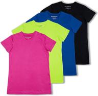 4 pack: girls short sleeve moisture-wicking crew neck active athletic performance t-shirt logo