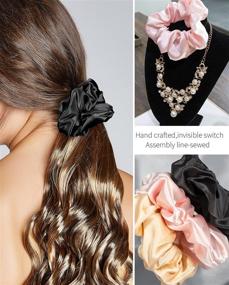 img 1 attached to 100% Silk Hair Scrunchies - 19 Momme Hair Ties - Ropes Hair Bands - Bows Ropes Elastics Ponytail Holders for Women Girls - Hair Accessories that Don't Damage Hair (Black)