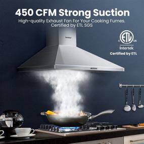 img 3 attached to Comfee 30 Inch Ducted Pyramid Range 450 CFM Stainless Steel Wall Mount Vent Hood: Powerful 3 Speed Exhaust Fan, 5-Layer Aluminum Filters, LED Lights & Ductless Conversion