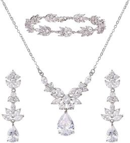 img 4 attached to 💎 SWEETV Teardrop Wedding Bridal Jewelry Set - Crystal Rhinestone Backdrop Necklace Earring Sets for Brides, Women, Bridesmaids, and Prom