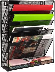 img 4 attached to 📎 Efficient Vertical Wall File Organizer: GDinDinFan Mesh Hanging Paper Document Holder for Office and Home, 5-Pocket Tier in Black