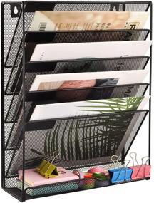 img 1 attached to 📎 Efficient Vertical Wall File Organizer: GDinDinFan Mesh Hanging Paper Document Holder for Office and Home, 5-Pocket Tier in Black