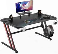 🖥️ shuanghu gaming desk 47" home office desk: z-shaped computer desk with large monitor stand, carbon fiber surface, cup holder - black logo