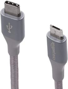 img 2 attached to 🔌 Amazon Basics 1ft Dark Gray USB Type-C to Micro-B 2.0 Cable - Double Braided Nylon Charger Male Cord