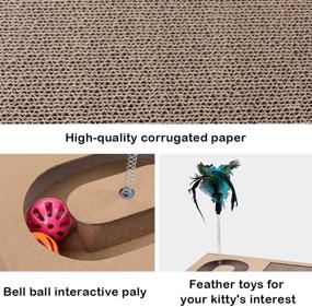 img 2 attached to 🐱 Dono Pet Cat Scratch Pad- Multifunction Cat Scratcher Cardboard with Spring Feather Teaser: Interactive Kitty Playtime with Turntable Scratching Pad & Catnip Included