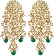 bollywood inspired aheli kundan studded beaded chandelier classic drop earrings for women and girls: exquisite indian traditional jewelry logo