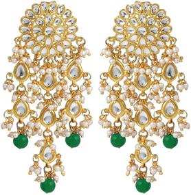 img 4 attached to Bollywood Inspired Aheli Kundan Studded Beaded Chandelier Classic Drop Earrings for Women and Girls: Exquisite Indian Traditional Jewelry